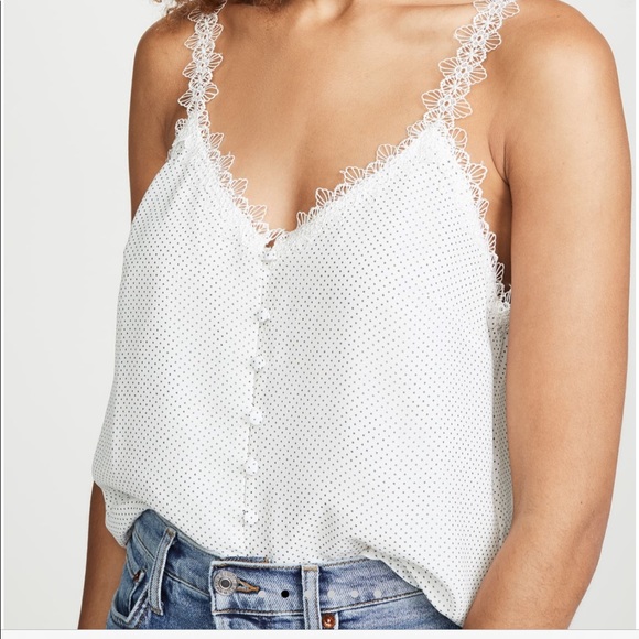 BB Dakota Tops - BB Dakota Tank Polkadot Lace Floral White Blouse